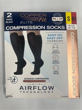 Elite Black Compression Socks - 2 Pairs (Small/Medium)